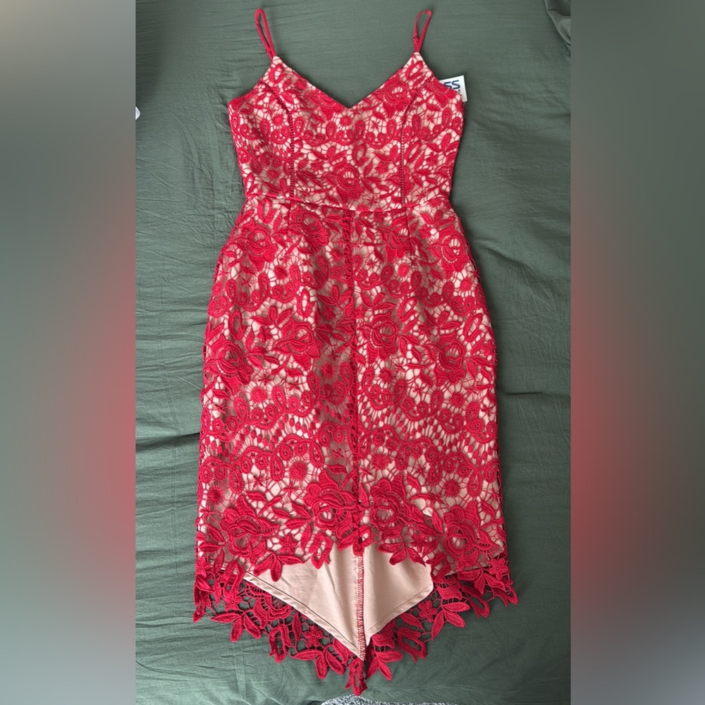 Adelyn Rae Strapless Red Lace Dress